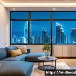 Home 22 주거 형태의 변화가 환경에 미치는 영향 - A modern Vietnamese smart apartment interior in Ho Chi Minh City featuring automated lighting, tempe...