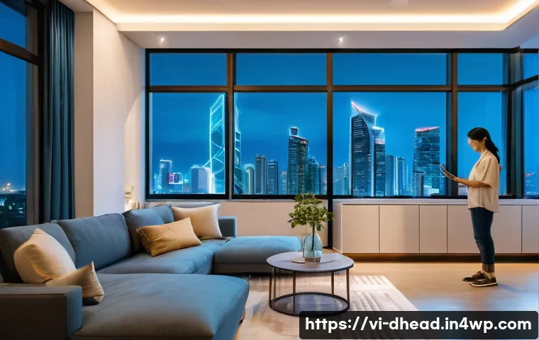 주거 형태의 변화가 환경에 미치는 영향 - A modern Vietnamese smart apartment interior in Ho Chi Minh City featuring automated lighting, tempe...
