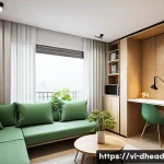 Home 21 주거 형태의 개인화 트렌드 - A modern, compact Vietnamese apartment interior of approximately 30 square meters, showcasing a mult...