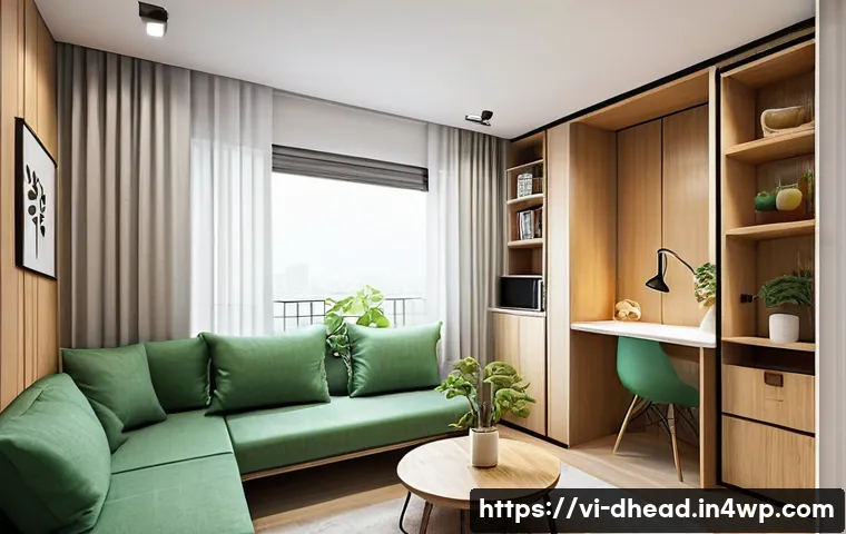주거 형태의 개인화 트렌드 - A modern, compact Vietnamese apartment interior of approximately 30 square meters, showcasing a mult...