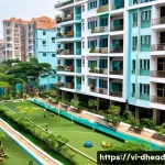 Home 20 주거 형태의 변화를 통한 사회적 통합 - A vibrant urban apartment complex in Ho Chi Minh City during daytime, showing diverse families of va...