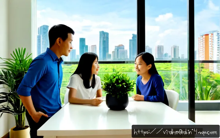 Home 17 미래 주거 형태에 대한 소비자 인식 조사 - Photorealistic modern Vietnamese family of three in a bright Ho Chi Minh City apartment showroom, co...